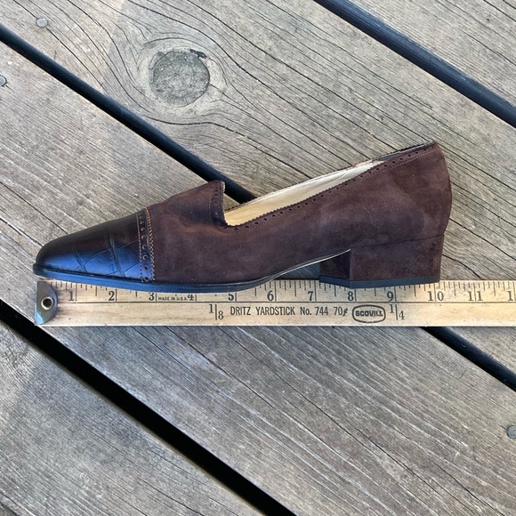 PALOMA PICASSO Shoes VINTAGE Retro Heels Brown Suede Leather Embossed Size 7.5 - Picture 10 of 15